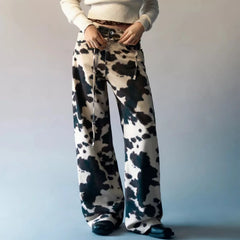Cyflymder  Vintage Cow Print Women Jeans Y2k Washed Wide Leg American Style Straight Denim Pants Baggy Grunge Streetwear New