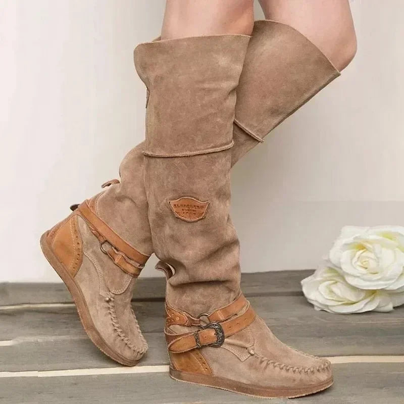 Cyflymder   Vintage Women Boot Casual Knee Boots Women High-heeled Shoes Thermal Overshoes High Boot Zapatos Mujer Sapato