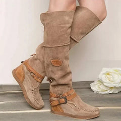 Cyflymder   Vintage Women Boot Casual Knee Boots Women High-heeled Shoes Thermal Overshoes High Boot Zapatos Mujer Sapato