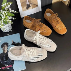 Cyflymder  Summer New Women's Soft Leather Breathable Sports Shoes Versatile Retro Style Casual EVA Insole Rubber Bottom Sneakers