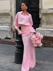 Cyflymder  Women Chic Office 3Piece Set Classic Lapel Loose Blouse+Single Breasted Mini Skirts+Solid Maxi Bottoms Female Streetwear