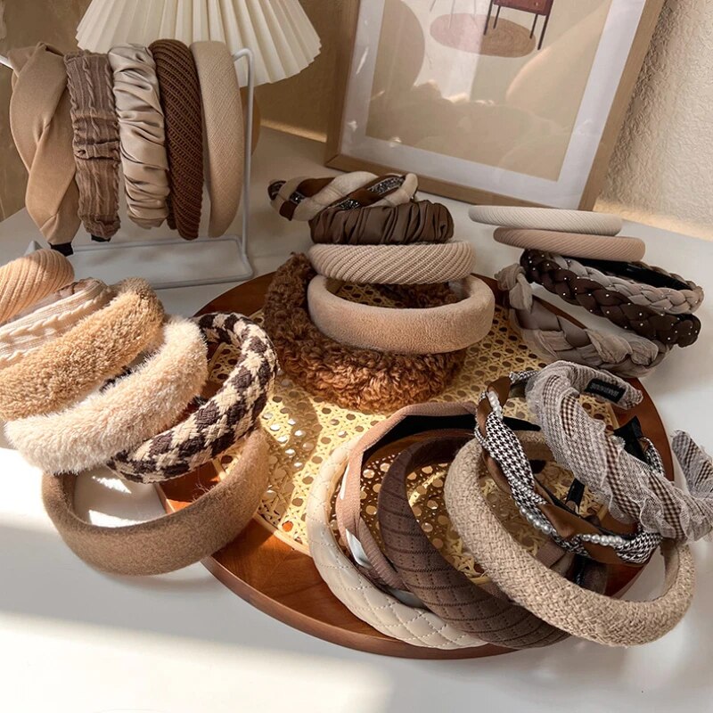 Cyflymder Autumn/Winter New Brown Color Headband Sponge Wide Hair Band for Woman Girl Elegant Hair Hoop Fashion Hair Accessories
