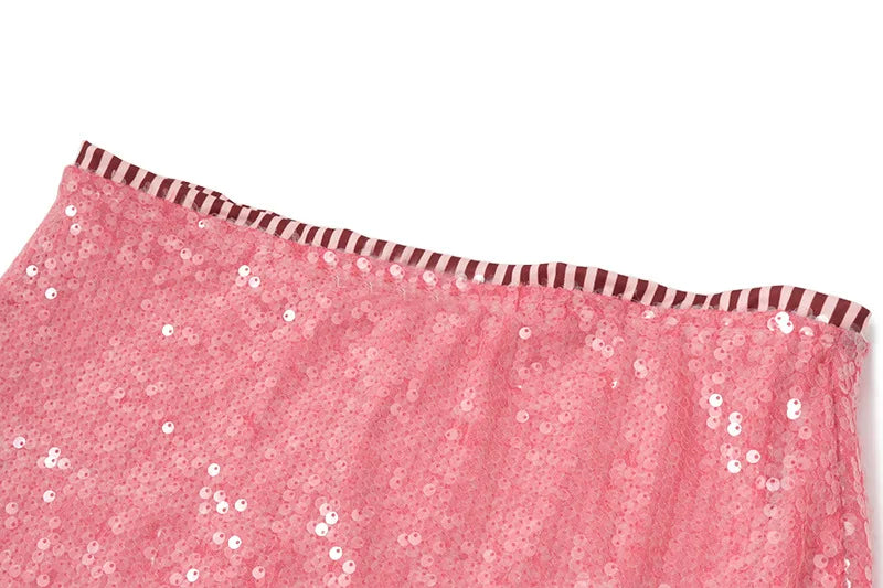 Cyflymder  Pink Glitter Skirts Women Fashion Sexy Sequins See Through Slim Skirts 2025 new summer Vintage Y2k Hot Girls Party Club Skirts