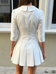 Cyflymder   Peter Pan Collar Pleated Mini Dress Women Fashion Buttons Long Sleeve A-line Dress Autumn Streetwear Sweet Casual Vestido