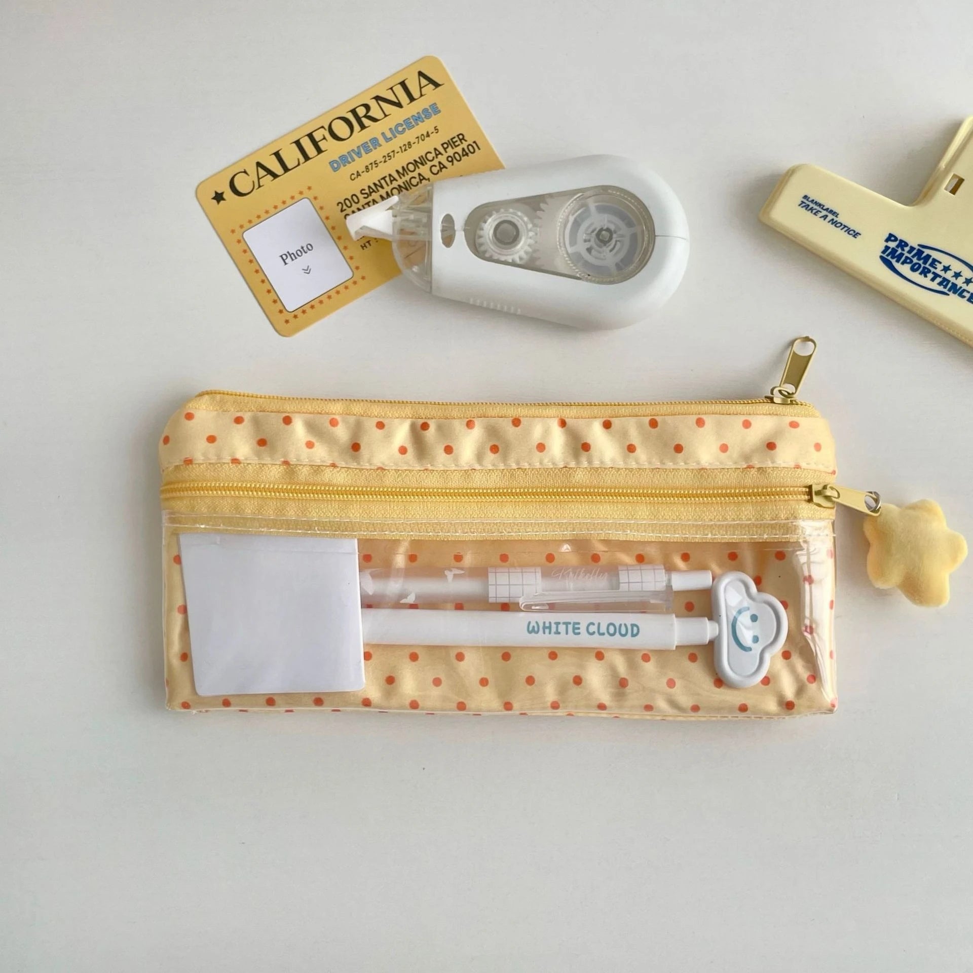 Cyflymder  1 Piece Beige Yellow Pencil Case for Kids Girl Casual Korean Fashion Polk Dot Stationery Ita Badge Clip Storage Bag Pencil Pouch
