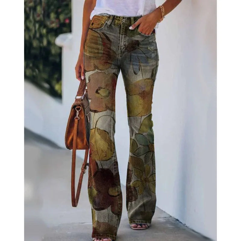 Cyflymder  New Arrival European American Plus Size Women Casual Pants Floral Print Thin Long Trousers Fashion Comfortable Loose Fit Summer