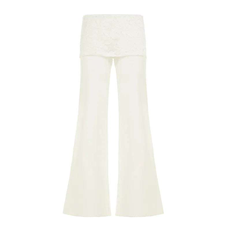 Cyflymder  Lace Waist Patchwork Pants Women European American Casual Comfortable Style Slim Fit Solid Color Slimming