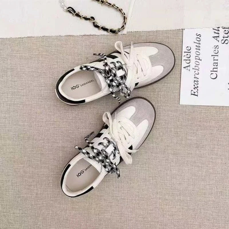 Cyflymder  New Women's Casual Fashion Breathable loafers Walking Lace Flat Shoes Women's Gym Vulcanized Shoes