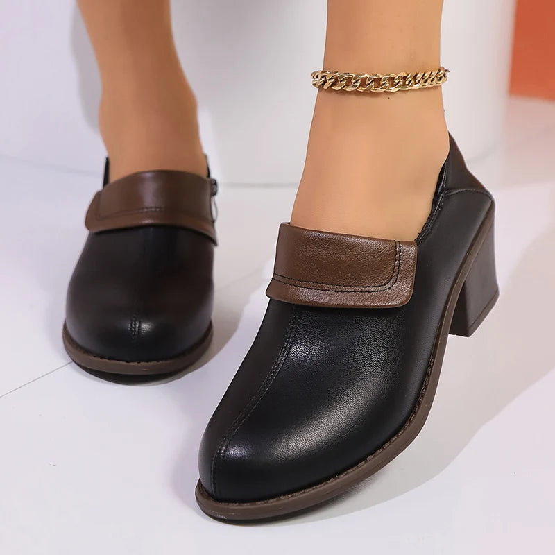 Cyflymder  Elegant Women Thick High Heels 2025 Spring Pu Leather Plus Size Pumps New Waterproof Woman Non Slip Office Single Shoes