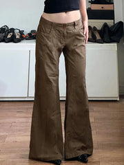 Cyflymder  Brown Wide Leg Women's Jeans Y2K Grunge Style Low Rise Baggy Denim Pants Vintage Retro Casual Streetwear Korean Fashion Trousers