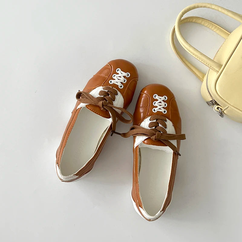 Cyflymder  Korean Style Women's Ballet Slippers 2025 Autumn New Design Sensibility Flat Bottom Tied Shoes Adult Color Block Style