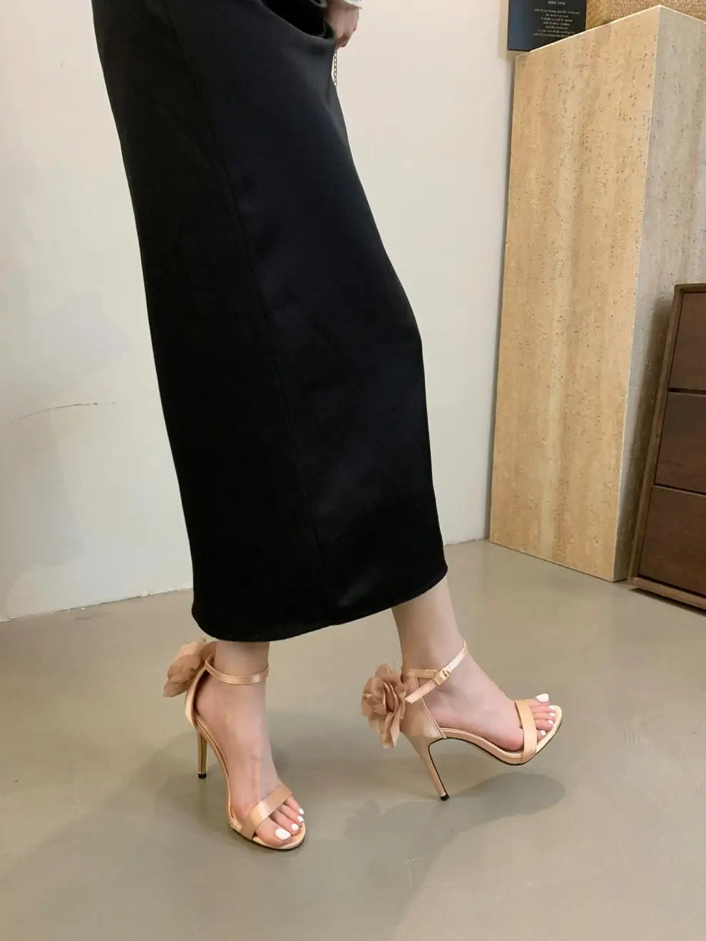 Cyflymder  Buckle Strap Comfort Shoes for Women 2025 Summer Female Sandal High Heels Girls High-heeled New Low Fashion Beige Flower Rubber