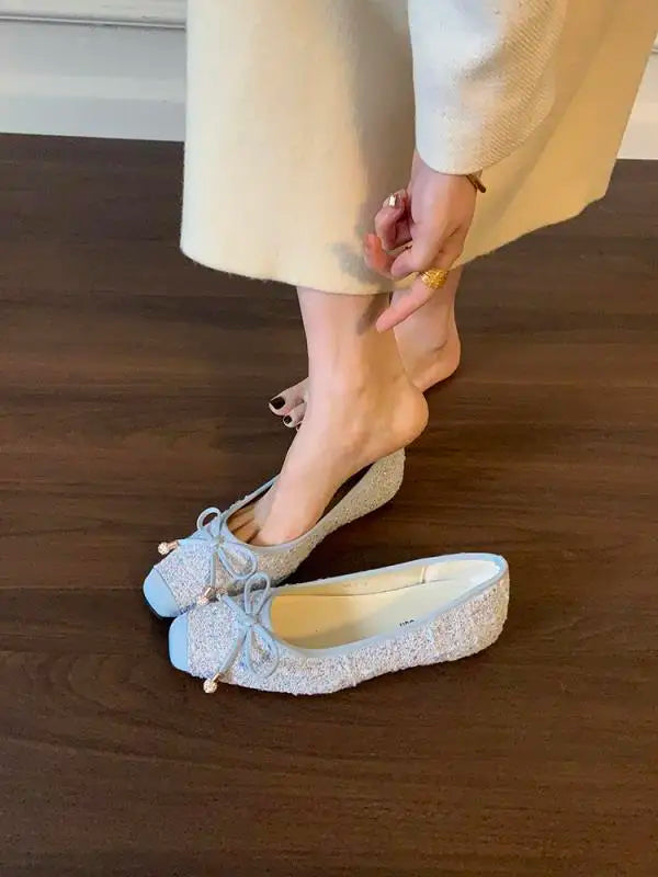 Cyflymder  Increas Height Korean Shoes Shallow Mouth Female Footwear Bow-Knot Clogs Platform 2025 Boat Dress New Summer Butterfly Creepers