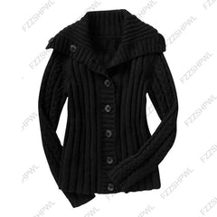 Cyflymder  Vintage Gothic Dark Academia Cable Ribbed Knit Cardigan Women Fold‑over Collar Button Front Sweater Coat Fall Winter Outer