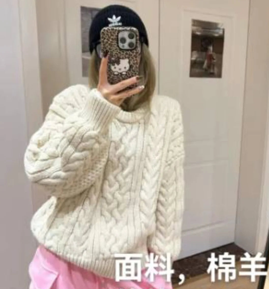 Cyflymder  Autumn Korean Casual Loose All Match Solid O Neck Long Sleeve Knitted Pullovers