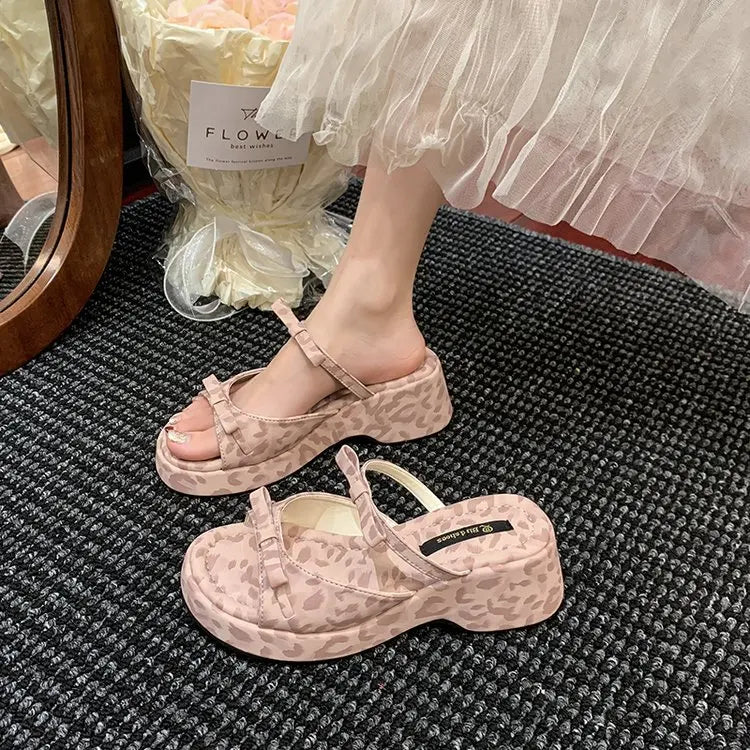 Cyflymder   Summer Women Platform Sandals Bowknot Wedge Heel Open Toe Ankle Strap Patent Leather Shoes for Ladies Casual Beach Holiday