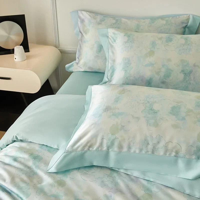 Cyflymder  New Flower Printed Cooling Quilt Set High Quality Ice Feeling Silky Comfort Set Skin Friendly Summer Bedding Set for Adults