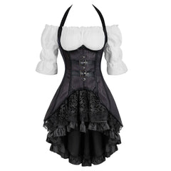Cyflymder  Steampunk Corset Skirt Blouse Halter Striped Underbust Bustiers Gothic Bustier Corsette Halloween Party Outfits Carnival Costume