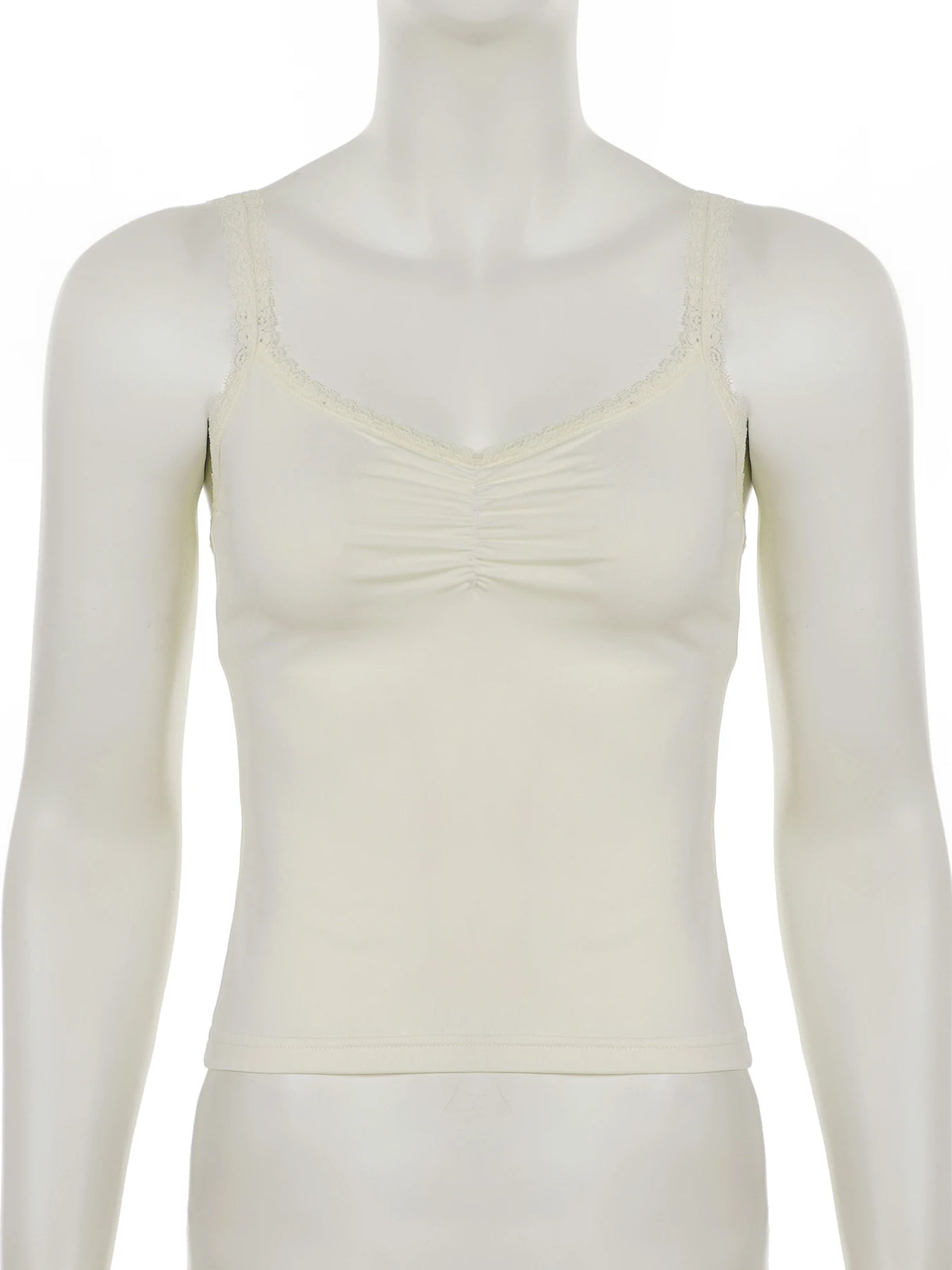 Cyflymder  Casual Folds Lace Trim Camis Tops Slim Solid V-Neck Sleeveless Tank Tops Women 2025 Summer Fashion Streetwear Ladies
