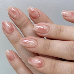 Cyflymder  French Silver Edge Fashion Wearable Nail Art Blush Halo Dyeing Nude Fake Nails Detachable Finished False Nails Press on Nails