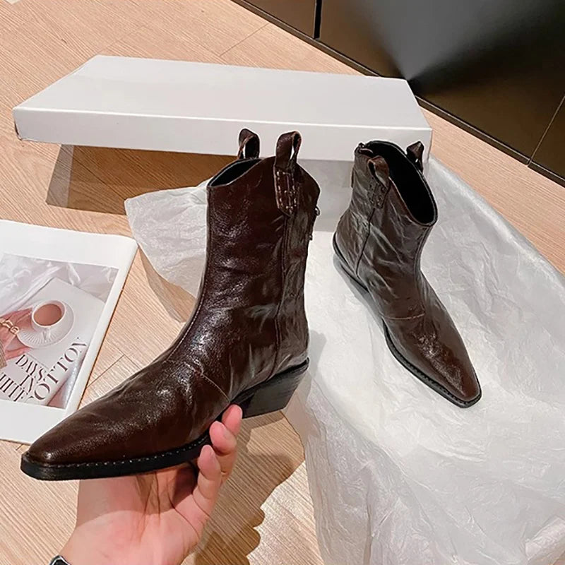 Cyflymder  Autumn Vintage Women Chelsea Boots Fashion Slip On Shoes Ladies Elegant Thick Heel Mordern Short Booties