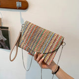 Cyflymder Straw Envelope Bag Leisure Ethnic Fashion Chain Shoulder Bags  Messenger Bag Texture Small Square Bag for Vacation