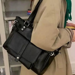 Cyflymder  Korean Vintage Brown Tote Bag Women Leather Large Capacity Shoulder Bag Ladies Preppy Style Commute Daily Crossbody Bag Chic New