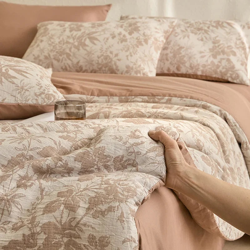 Cyflymder  Light Luxury Soft Thick 100% Cotton Flat Sheet Sets Satin Jacquard Silky Bedding Set for Seasons Single Double Bed Comfort Set