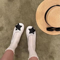 Cyflymder  Fashion Shoes for Women Star Bow Ballet Flats Soft Leather Round Toe Slip on Flat Shoes Casual Fashion Footwear Zapatos Mujer