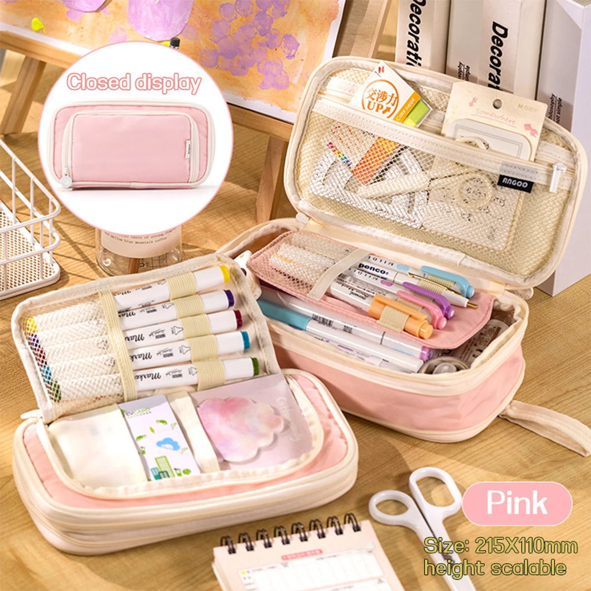 Cyflymder  Double-layer Cute Pencil Case Large Capacity Waterproof Pen Box Kawaii Stationery Storage Bag Office School Supplies