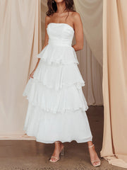 Cyflymder  Elegant Off-Shoulder Maxi Dress with Ruffle Detailing and Tiered Skirt for Women Summer Solid Color Backless Dress