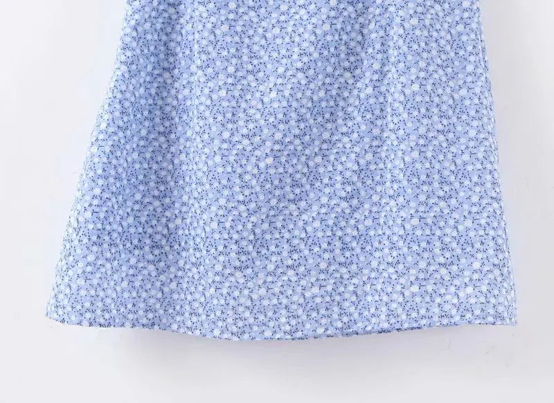 Cyflymder  Retro Blue Floral Print  Dr Sweet Front Bow Large Collar ort Sve Waist Cinched Street Sle Summer Dr for Women