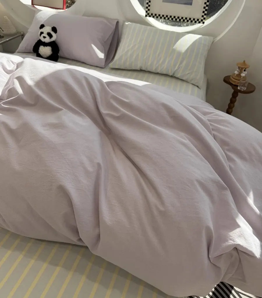 Cyflymder  Romantic sweet purple stripe bedding set,twin full queen king lovely simple cotton home textile sheet pillow case quilt cover