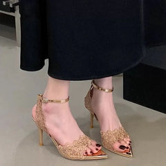 Cyflymder  Pointed Toe High Heel Shoes Sexy Lace Women Shoes Dresses Sandal Women Elegant Thin Heel Shoes Stilettos Sandalias De Mujer 201