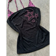 Cyflymder  Vintage Y2k Fake 2Piece Sling Goth Punk Streetwear Crop Top 2000s Slim Backless Summer Woman Clothes Grunge Fashion Emo Tee Chic