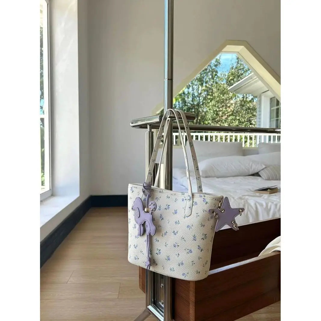 Cyflymder  Floral Market Tote Bag Women Cartoon Purple Charm Cute Shoulder Purse Ladies Leather Large Capacity Commuter Handbag 2025 New