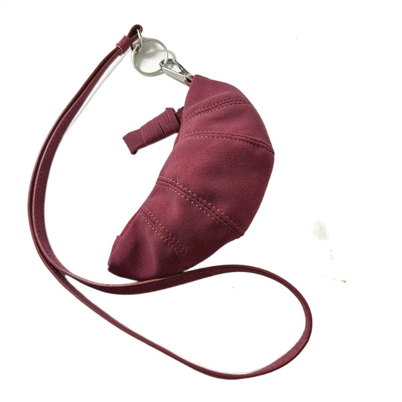 Cyflymder  Fashion Suede Hanging Neck Wallet Elegant Card Holder Sweater Chain Croissant Korean Style Coin Purse with Lanyard Outdoor
