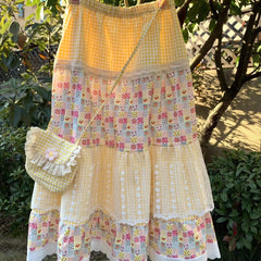 Cyflymder  New Spliced print Loose Summer Design Cake High Waist Floral Retro Skirt Color Block
