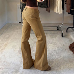 Cyflymder  Safari Style Casual Basic Solid Cargo Jeans Slim Low-Waisted Straight Pants Women Autumn Winter Fashion Streetwear Ladies