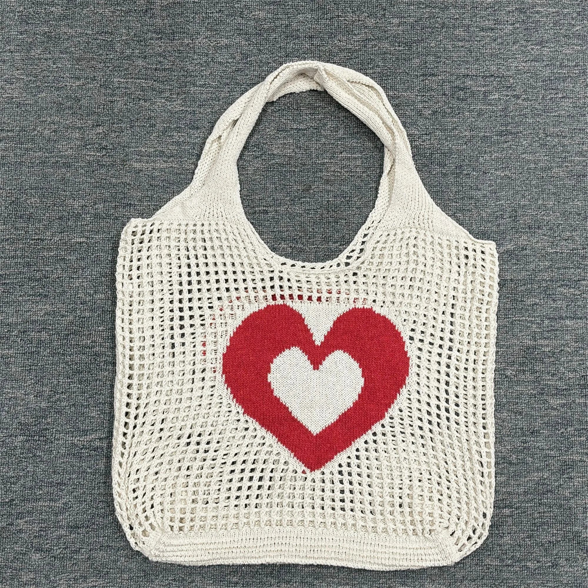 Cyflymder  Fashionable Women s Heart Pattern Knitted Tote Bag with Spacious Opening and Hollow Out Design for Maximum Capacity