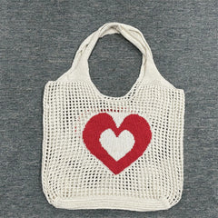 Cyflymder  Fashionable Women s Heart Pattern Knitted Tote Bag with Spacious Opening and Hollow Out Design for Maximum Capacity