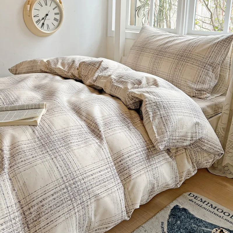 Cyflymder Pure Cotton Printed Student Bedding Set Single Queen Skin Friendly Bed Linens Skin Friendly Soft Comforter Set for All Seasons