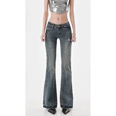 Cyflymder American High Street Spicy Girls Low Waist Jeans Women Autumn Vintage Y2k Design Sense Slim Fit Straight Tube Micro Flare Pants