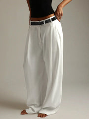 Cyflymder  Casual White Loose Suit Pants with Belt Women Summer Street Style Baggy Straight Trouser Korean Fashion All-match Capris