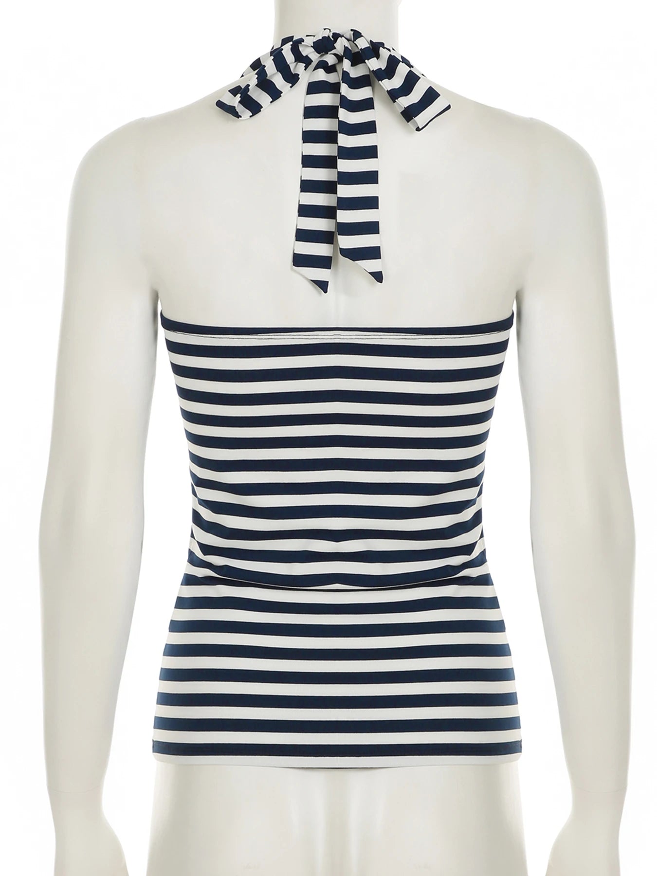 Cyflymder  Casual Striped Bandage Halter Tops Slim Backless Slash Neck Sleeveless Tank Tops Women Summer Fashion Streetwear