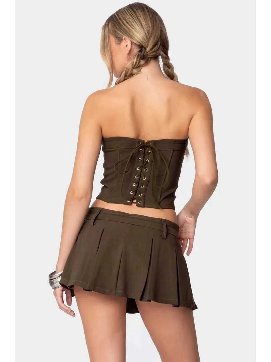 Cyflymder  Retro American Hot Girl Slim Fit Strapl Cinched Waist  A-Line Skirt SetWith Se Inner ortigh Waist Street