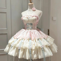 Cyflymder  Kawaii Lovely Slash Neck Slim Lolita Dress Women Design Sweet Bow Off Shoulder Sling Dresses Fluffy Cute Fairy New Clothing 2026