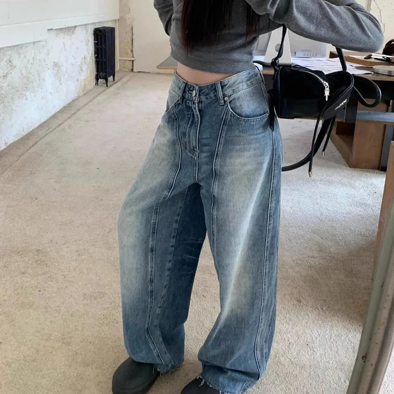 Cyflymder  American Vintage Baggy Women Jeans Y2K Fashion Streetwear Distress Raw Edge Straight Pants Harajuku High Waist Pocket Trousers