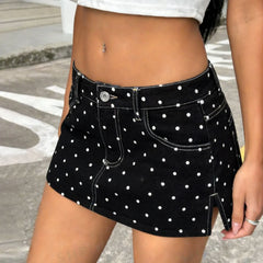 Cyflymder  Fashion Women's Summer Mini Jean Skirts Casual Dots Print Denim Skirt for Beach Vacation Club Streetwear Short Skirts New