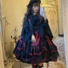 Cyflymder DRESS TO IMPRESS Victorian Gothic Lolita Jsk Dress Women Halloween Y2k Bat Collar Shirt Woolen Princess Dresses Vintage Punk Harajuku Party Dress